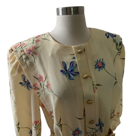 Vintage Breli Originals Made In The USA Yellow Belted Floral Print Dress Size 14 - Picture 6 of 12